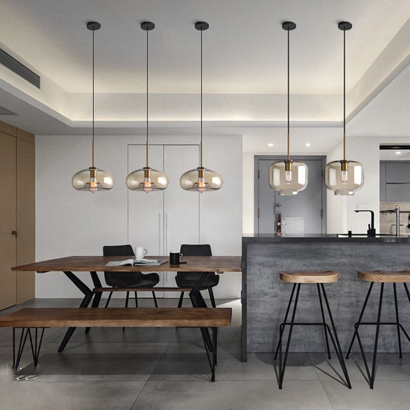 Lampada a sospensione in vetro cognac minimalista E26/E27