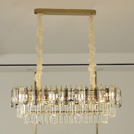 Lampada a sospensione rettangolare in cristallo 12 luci E12/E14 80x30x26 cm