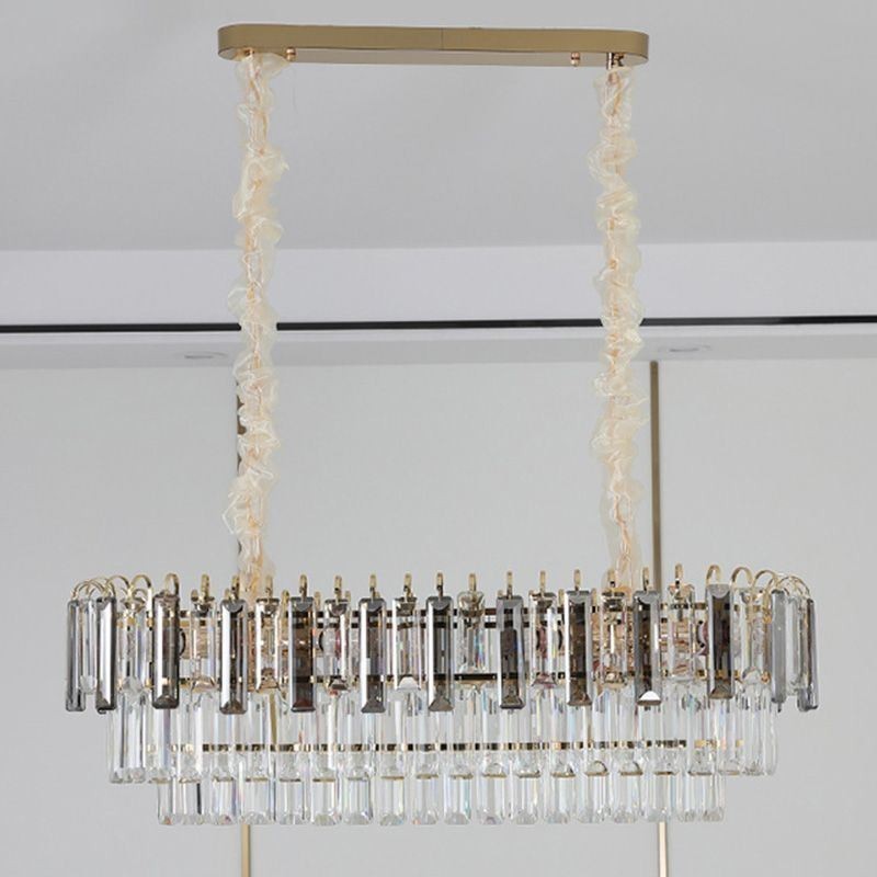 Lampada a sospensione rettangolare in cristallo 12 luci E12/E14 80x30x26 cm