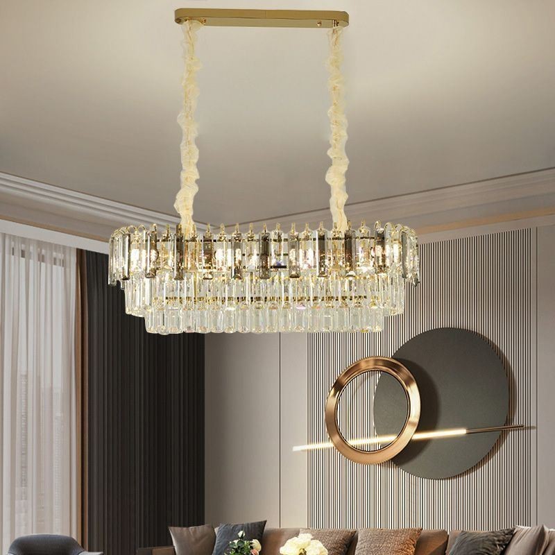 Lampada a sospensione rettangolare in cristallo 12 luci E12/E14 80x30x26 cm