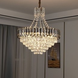 Lampada a sospensione conica in cristallo, 9/12/16 luci, attacco E12/E14