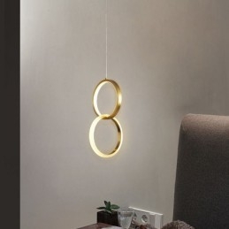 Lampada a sospensione LED con anelli in ottone e paralume in acrilico