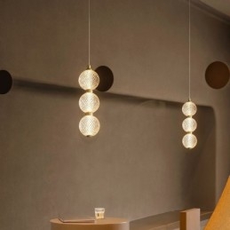 Lampada a sospensione LED con perline acriliche, ottone, 3/5 luci