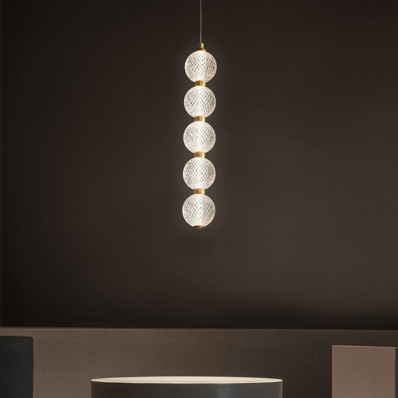 Lampada a sospensione LED con perline acriliche, ottone, 3/5 luci