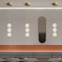Lampada a sospensione LED con perline acriliche, ottone, 3/5 luci
