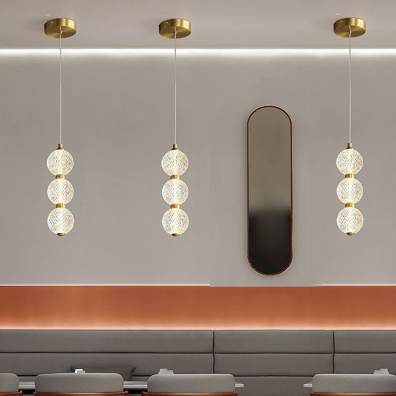 Lampada a sospensione LED con perline acriliche, ottone, 3/5 luci