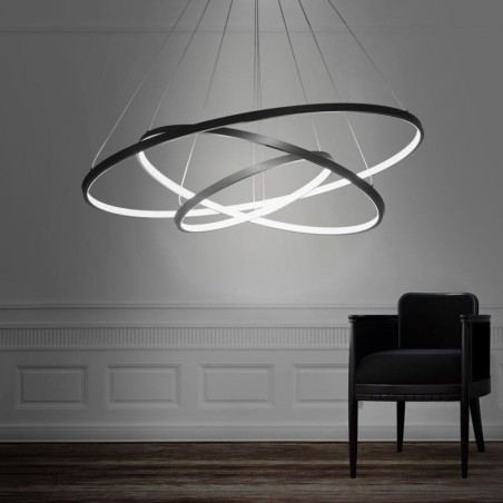 Lampada a sospensione LED moderna nera in alluminio con 3 anelli