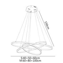 Lampada a sospensione LED moderna nera in alluminio con 3 anelli