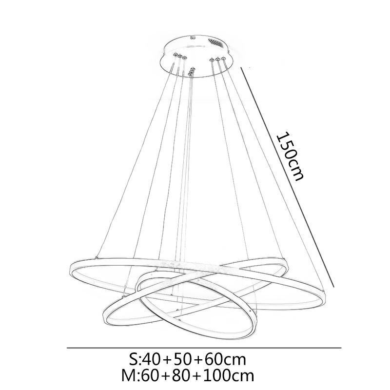 Lampada a sospensione LED moderna nera in alluminio con 3 anelli
