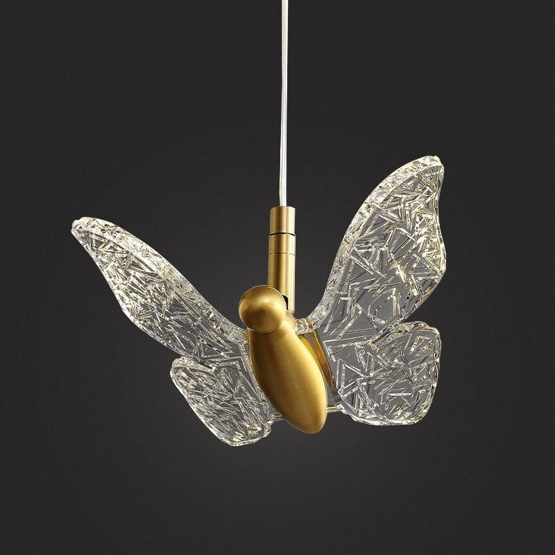 Lampada a sospensione LED a forma di farfalla in acrilico, ottone, 17,5 x 15 cm