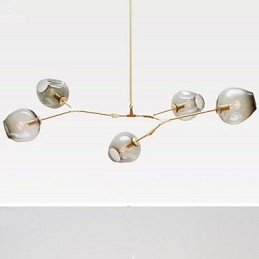 Lampadario tradizionale/classico retrò rustico in legno/bambù oro con paralume in vetro grigio, 2 lampadine E26/E27