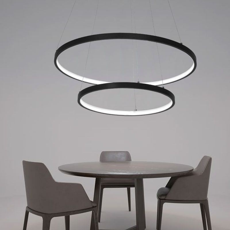 Lampada a sospensione LED doppio anello in alluminio, 2 luci, regolabile