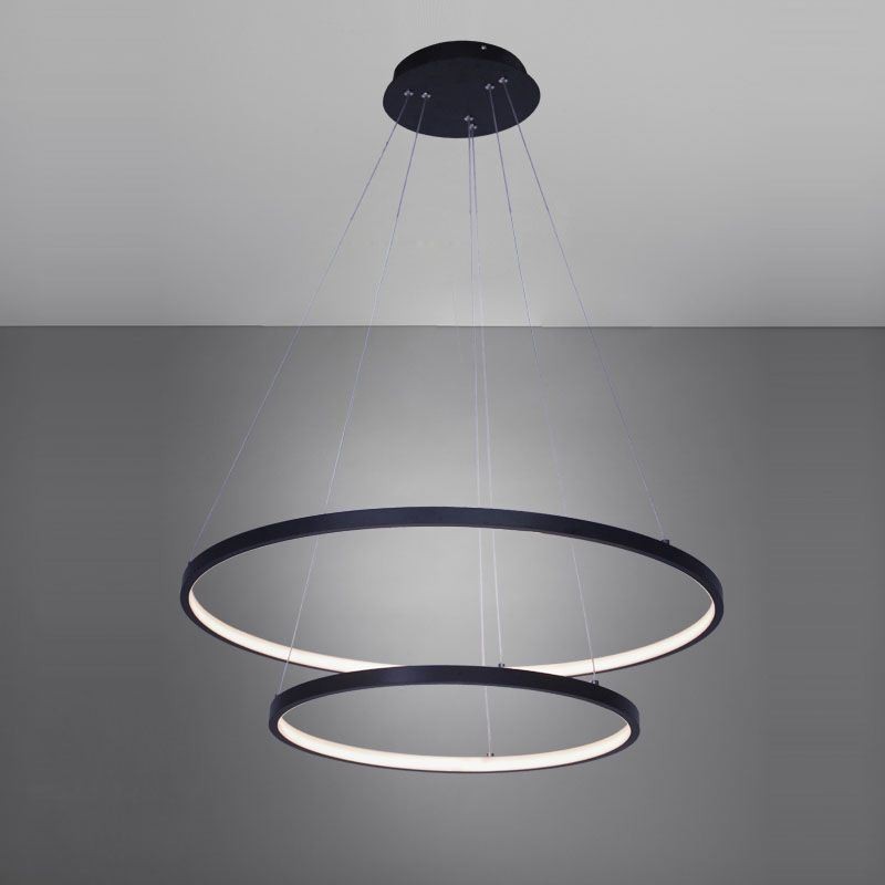 Lampada a sospensione LED doppio anello in alluminio, 2 luci, regolabile