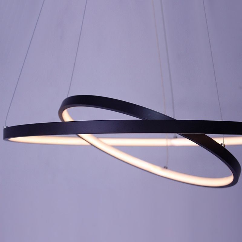 Lampada a sospensione LED doppio anello in alluminio, 2 luci, regolabile