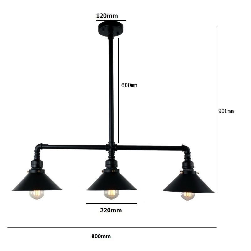 Lampadario a sospensione industriale retrò a 3 luci stile rustico country