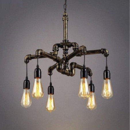 Lampadario a sospensione industriale retrò effetto tubo dell'acqua a 6 luci, stile rustico country