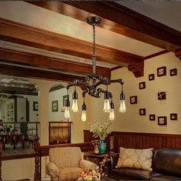 Lampadario a sospensione industriale retrò effetto tubo dell'acqua a 6 luci, stile rustico country