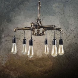 Lampadario a sospensione industriale retrò effetto tubo dell'acqua a 6 luci, stile rustico country