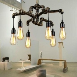 Lampadario a sospensione industriale retrò effetto tubo dell'acqua a 6 luci, stile rustico country