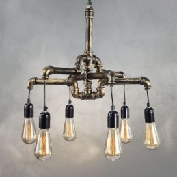 Lampadario a sospensione industriale retrò effetto tubo dell'acqua a 6 luci, stile rustico country