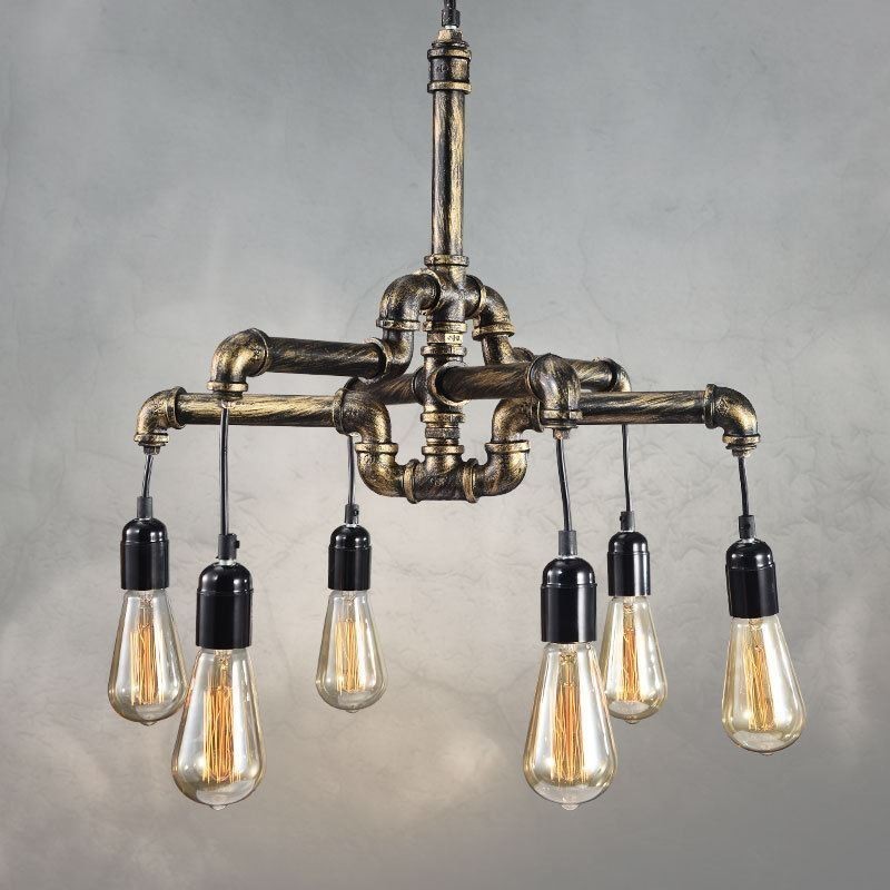 Lampadario a sospensione industriale retrò effetto tubo dell'acqua a 6 luci, stile rustico country