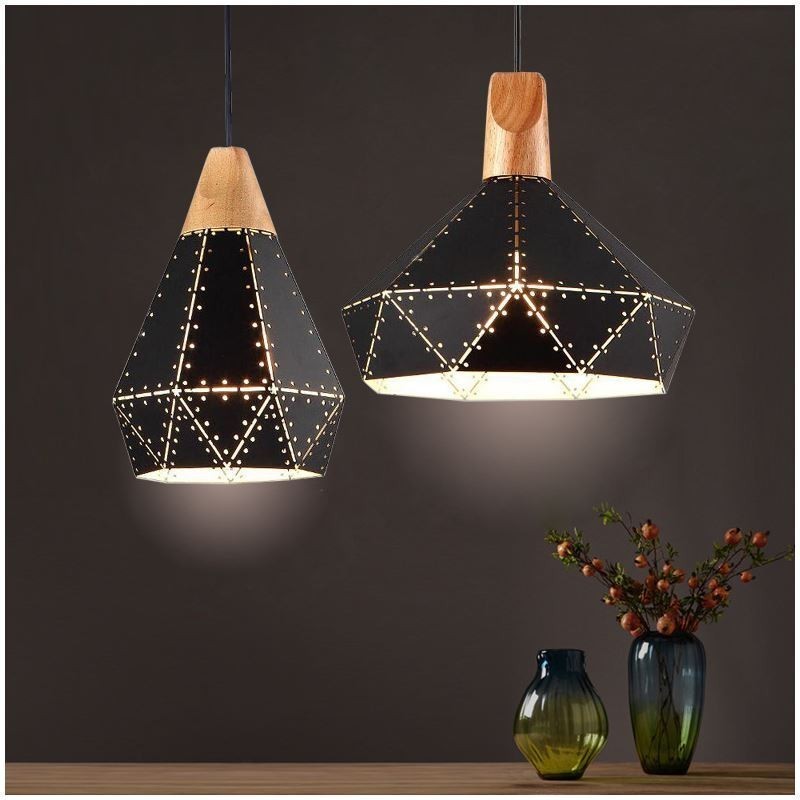 Lampada a sospensione industriale retrò in ferro con paralume cavo