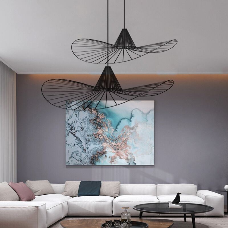 Lampada a sospensione in ferro a cappello di paglia 1 luce