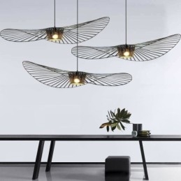 Lampada a sospensione in ferro con cappello in paglia, 1 luce