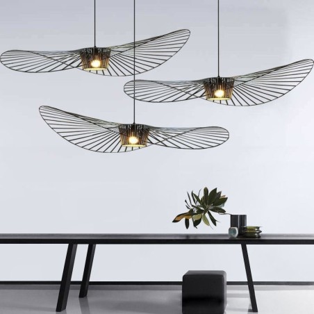 Lampada a sospensione in ferro con cappello in paglia, 1 luce