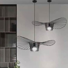 Lampada a sospensione in ferro con cappello in paglia, 1 luce