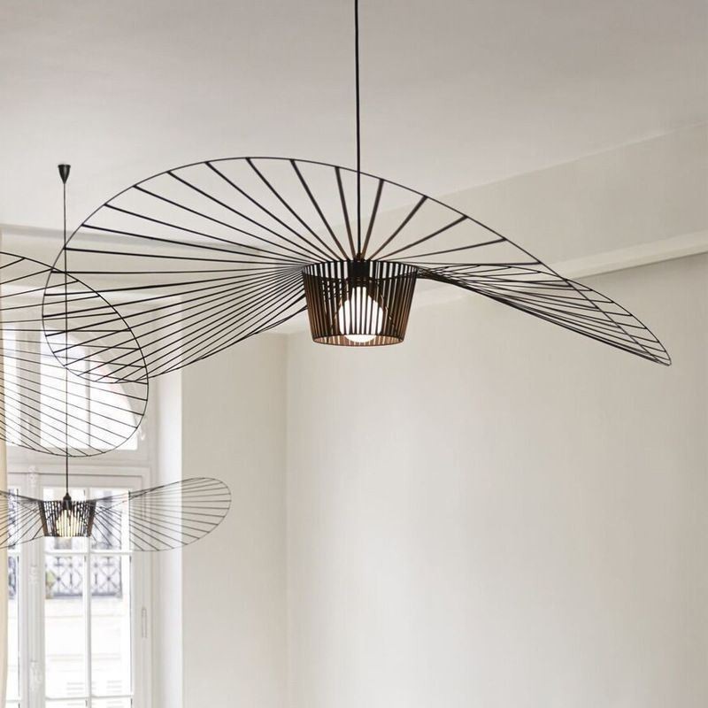 Lampada a sospensione in ferro con cappello in paglia, 1 luce