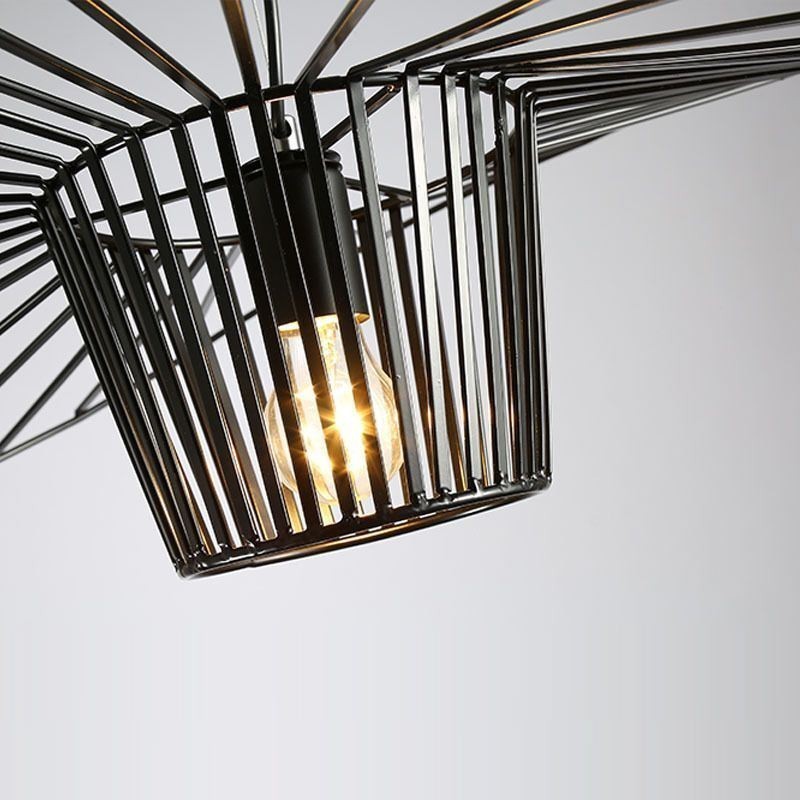 Lampada a sospensione in ferro con cappello in paglia, 1 luce