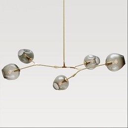 Lampadario tradizionale/classico retrò rustico in legno/bambù oro con paralume in vetro grigio, 2 lampadine E26/E27