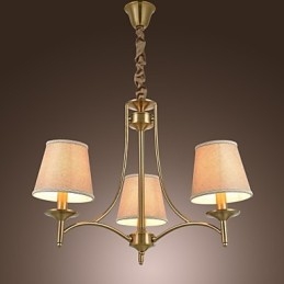 Lampadario 1 livello in ottone, metallo e tessuto, 95 cm