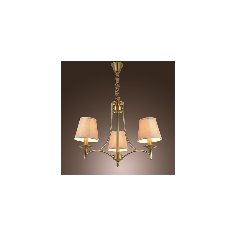 Lampadario 1 livello in ottone, metallo e tessuto, 95 cm