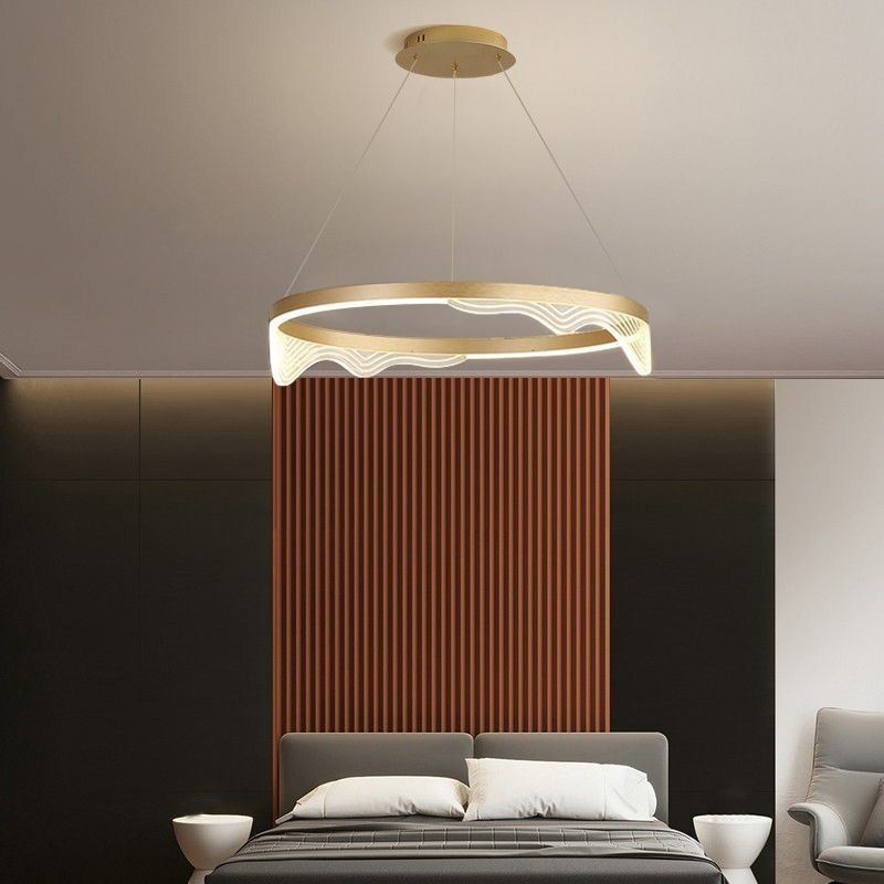 Lampada a sospensione nordica Golden Wave Ripple in alluminio e acrilico, 40 cm/60 cm, 24W/36W