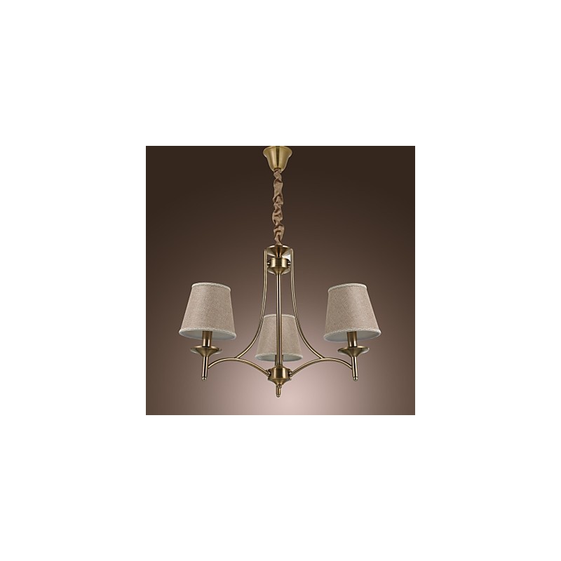 Lampadario 1 livello in ottone, metallo e tessuto, 95 cm