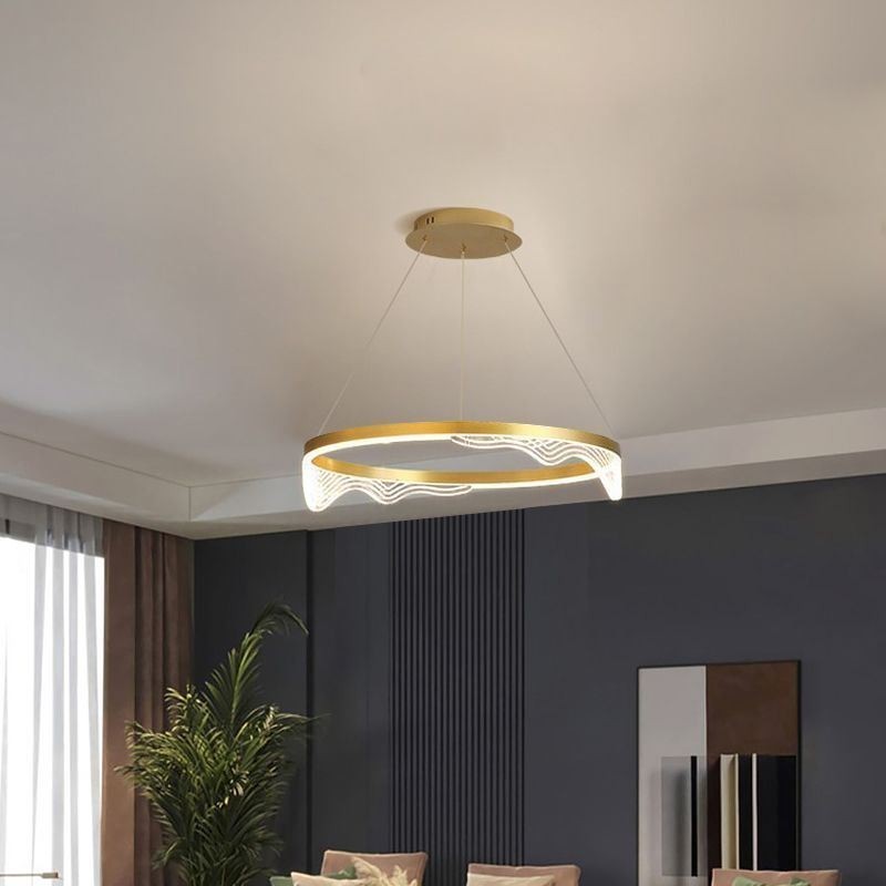 Lampada a sospensione nordica Golden Wave Ripple in alluminio e acrilico, 40 cm/60 cm, 24W/36W