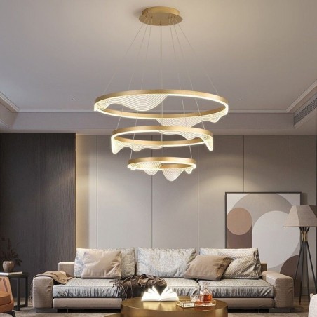 Lampada a sospensione LED Golden Wave Ripple 3 luci