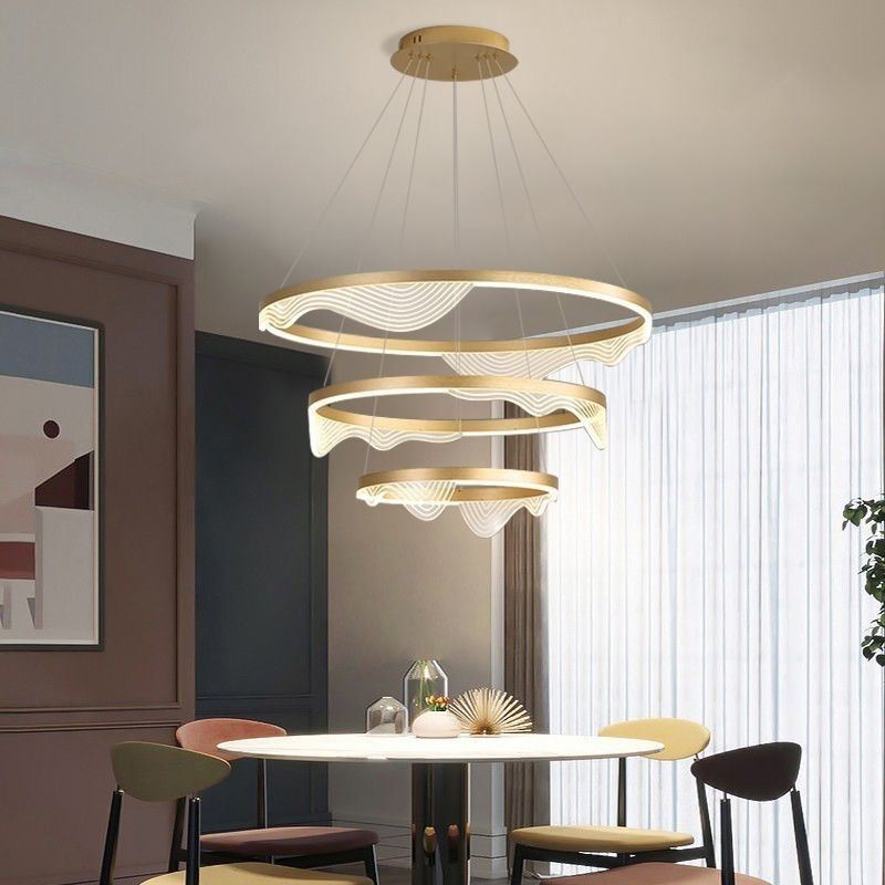 Lampada a sospensione LED Golden Wave Ripple 3 luci
