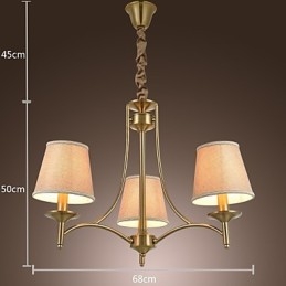 Lampadario 1 livello in ottone, metallo e tessuto, 95 cm