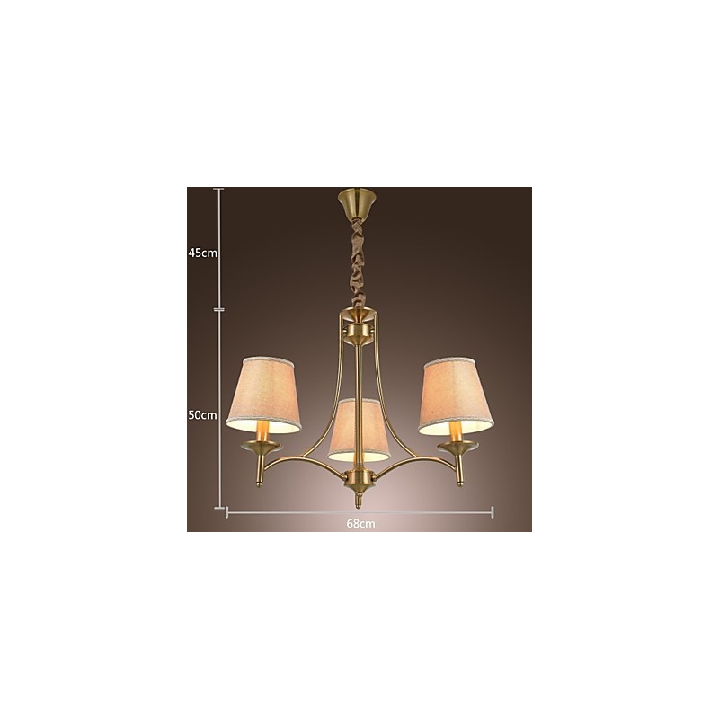 Lampadario 1 livello in ottone, metallo e tessuto, 95 cm