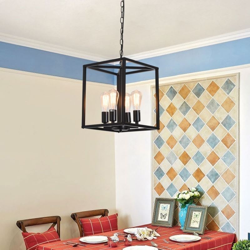 Lampada a sospensione in ferro a gabbia, moderna, 4 luci, E26/E27, 30×35 cm