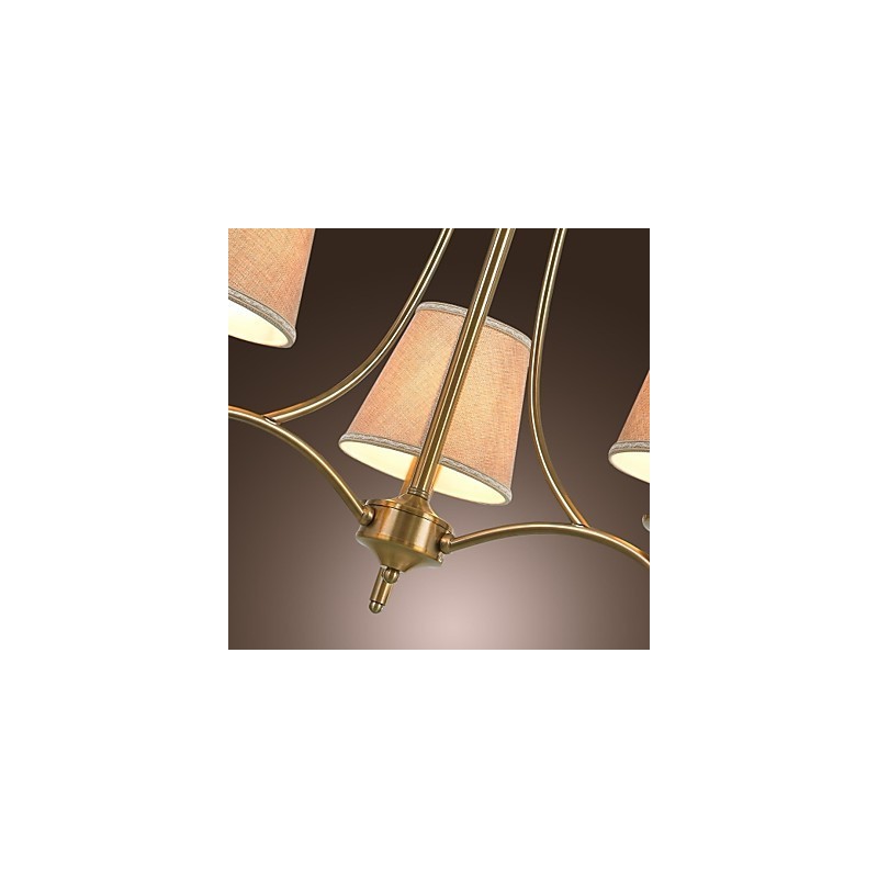 Lampadario 1 livello in ottone, metallo e tessuto, 95 cm