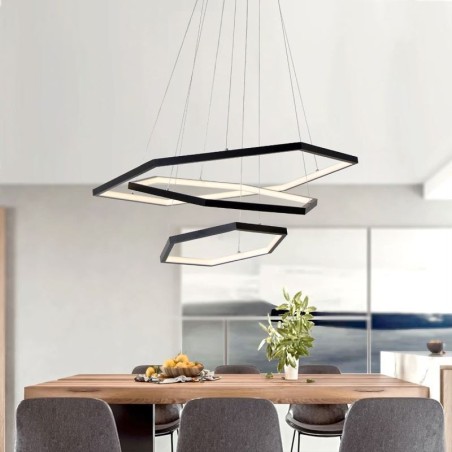 Lampada a sospensione LED esagonale moderna a 3 luci 90W regolabile 150 cm
