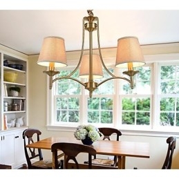 Lampadario 1 livello in ottone, metallo e tessuto, 95 cm