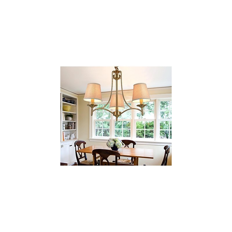 Lampadario 1 livello in ottone, metallo e tessuto, 95 cm