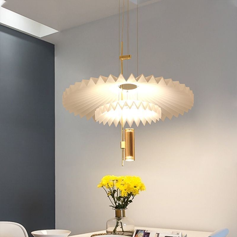 Lampada a sospensione LED moderna in acrilico plissettato, 2 luci, 14 W