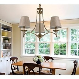 Lampadario 1 livello in ottone, metallo e tessuto, 95 cm