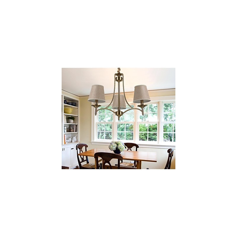 Lampadario 1 livello in ottone, metallo e tessuto, 95 cm